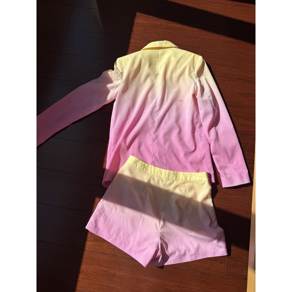 Topshop 2-Piece Ombre Pink/Yellow Chiffon Set Blazer Shorts Button US 2 - Picture 12 of 12